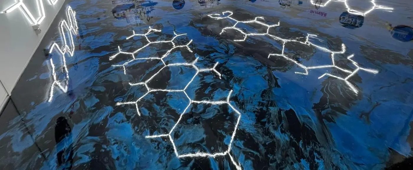Deep ocean blue metallic epoxy floor